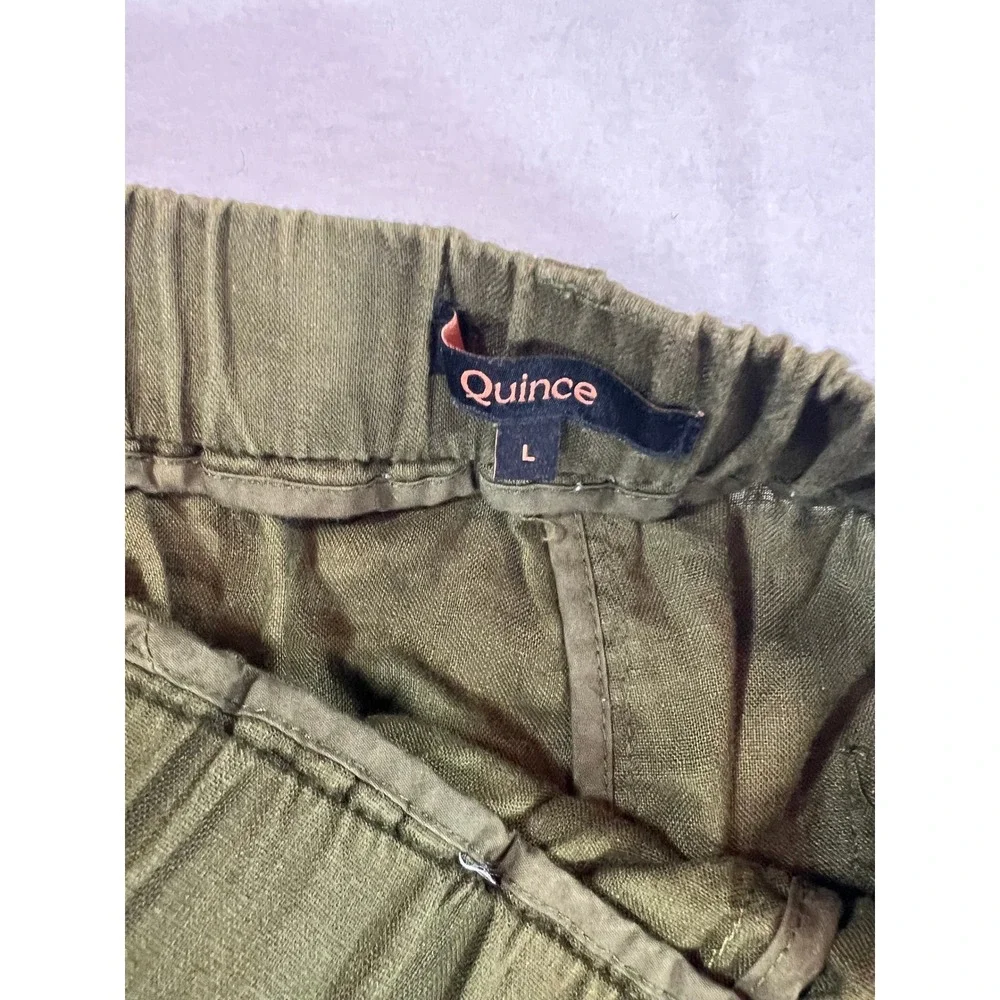 Quince 100% European Linen Straight Leg Pants Olive Green Minimalist Capsule